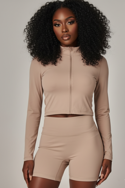 Butter Soft Mock Neck Jacket | Light Taupe