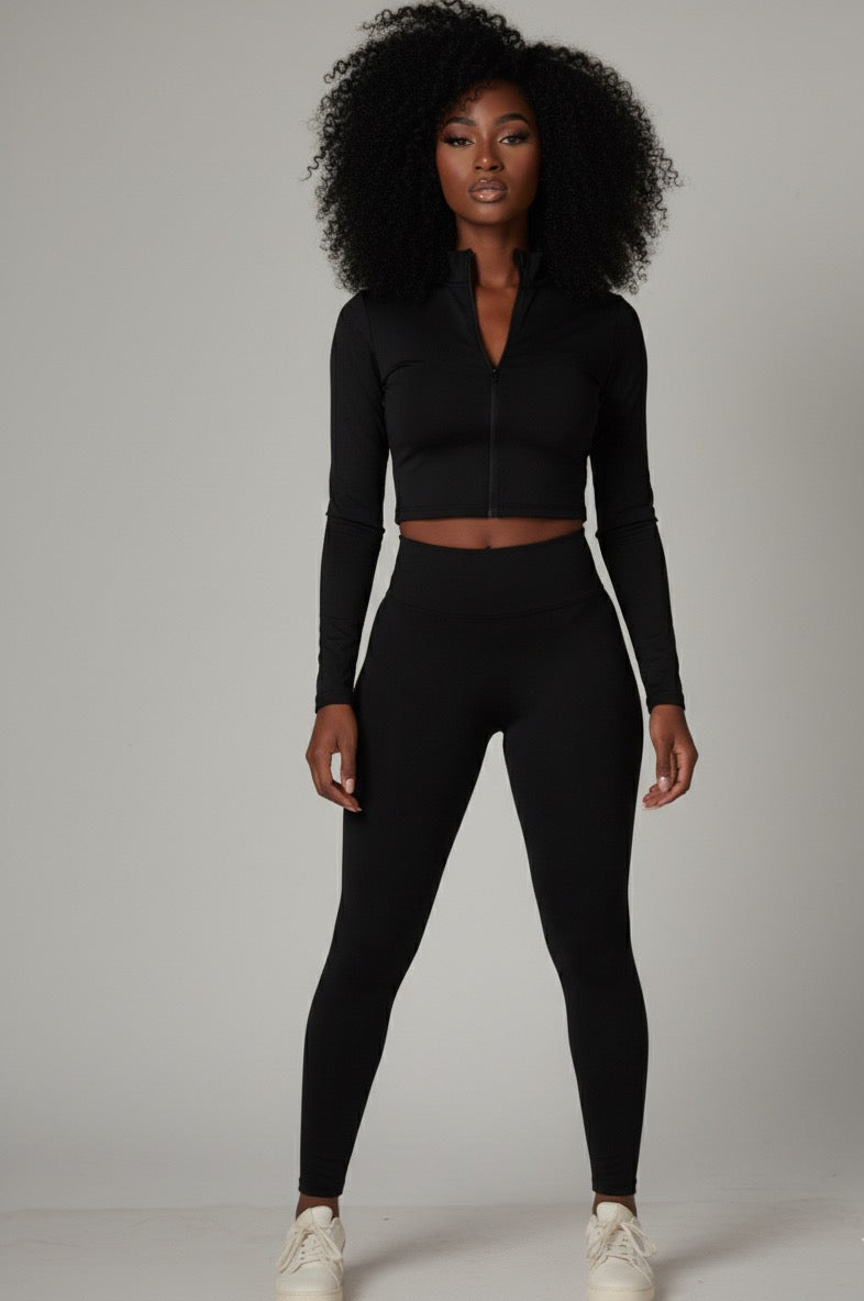 Butter Soft Mock Neck Jacket Legging Set | Black